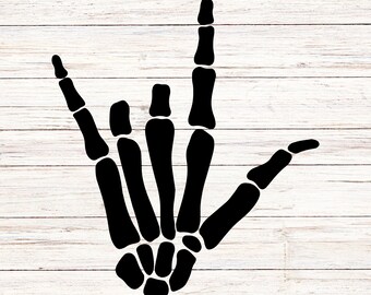 Skeleton Hand I Love You Sign - Gothic Halloween SVG PNG (Digital Download)