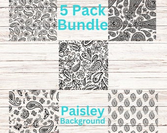 Paisley svg/png 5 Pack Western Pattern Bandana Print Digital Files Transparent Background