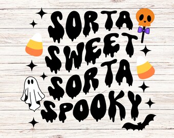 Meio doce, meio assustador svg/png, Temporada assustadora svg, doces de Halloween, Halloween engraçado, vibrações assustadoras svg, camiseta de Halloween svg