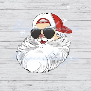 Hipster Santa PNG: Backwards Baseball Cap, Sunglasses (Digital Download)