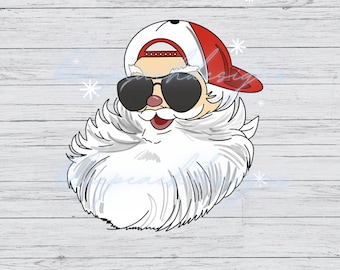 Hipster Santa PNG: Backwards Baseball Cap, Sunglasses (Digital Download)