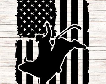 Bull Rider American Flag SVG PNG: Rodeo Cowboy Cowgirl (Digital Download)