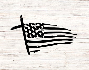 Distressed American Flag Cross SVG: Christian Religious Clip Art (Digital Download)