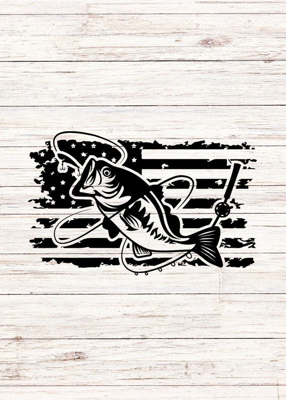 Bass Fishing American Flag svg Fish With Fishing Pole Rod SVG/PNG Digital  Files ClipArt Transparent Background