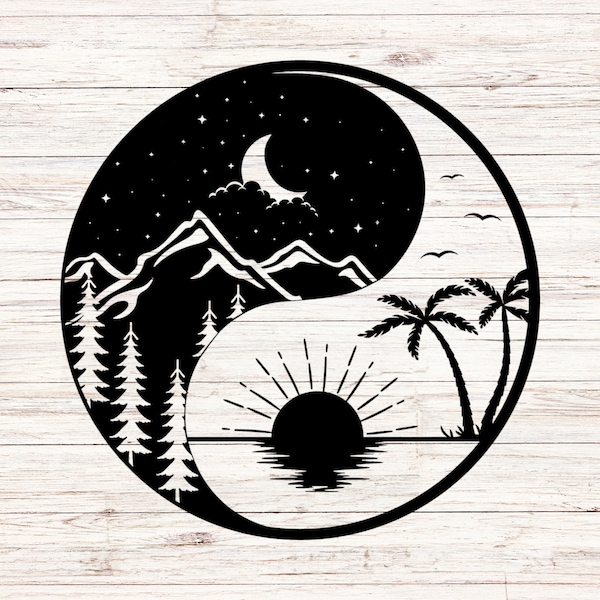 Camping svg Yin Yang Outdoors Adventure Mountain Forest Beach SVG/PNG Digital Files Download Instant Seamless ClipArt Transparent Background