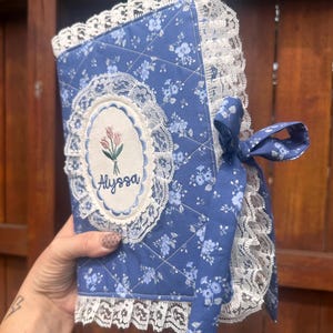 Quilted Floral Bible Cover, Handmade Christian Book Case, Personalized Embroidery