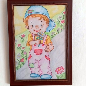 Рисунка с молив.Малко момче с цвете, момче с цвете (formato А4)