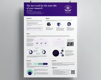 Research poster template | Powerpoint for scientific conference | A0 portrait dark blue design to present your study