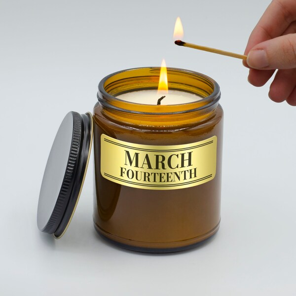 March 14 Soy Candle - Birthday Candle, Anniversary Candle, Graduation Candle, Special Occasion Gift, March Fourteenth (9oz, or 16oz)