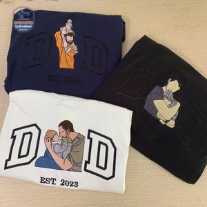 Custom Dad Sweatshirt With Photo, Embroidered Dad Portrait Hoodie, Personalized Fathers Day Shirts With Pictures, Unique New Dad Gifts