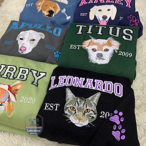 Custom Pet Portrait Sweatshirt, Personalized Embroidered Pet Hoodie, Dog Shirt with Custom Name, Unique Pet Gift, Memorial Gift for Pet Loss