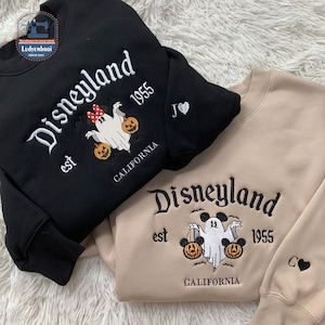 Magical Land Halloween Embroidered Sweaters, Mouse Cartoon Ghost Embroidered Jumper, Spooky Season Shirt, Halloween Party Shirt