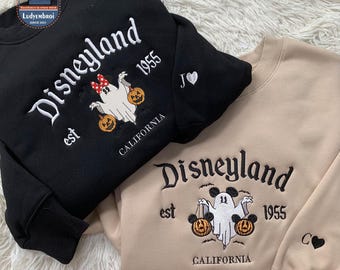 Magical Land Halloween Embroidered Sweaters, Mouse Cartoon Ghost Embroidered Jumper, Spooky Season Shirt, Halloween Party Shirt