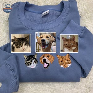 Custom Multi-Pet Embroidered Sweatshirt | Personalized Cat & Dog Sweatshirt | Custom Pet Portraits | Pet Lovers | Multi-Pet Name Shirt
