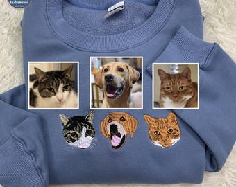 Custom Multi-Pet Embroidered Sweatshirt | Personalized Cat & Dog Sweatshirt | Custom Pet Portraits | Pet Lovers | Multi-Pet Name Shirt