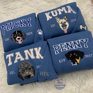 Personalized Dog Name Hoodie, Custom Embroidered Pet Face Sweatshirt from Photo, Varsity Style Dog Hoodie, Unique Gifts for Dog Owners