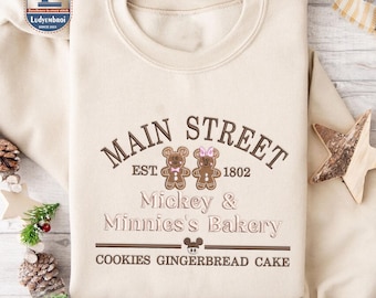 Mouse Cartoon Bakery Shop Embroidered Shirt, Christmas Embroidered Sweatshirt, Main Street Bakery Embroidered Shirt, Christmas Gift