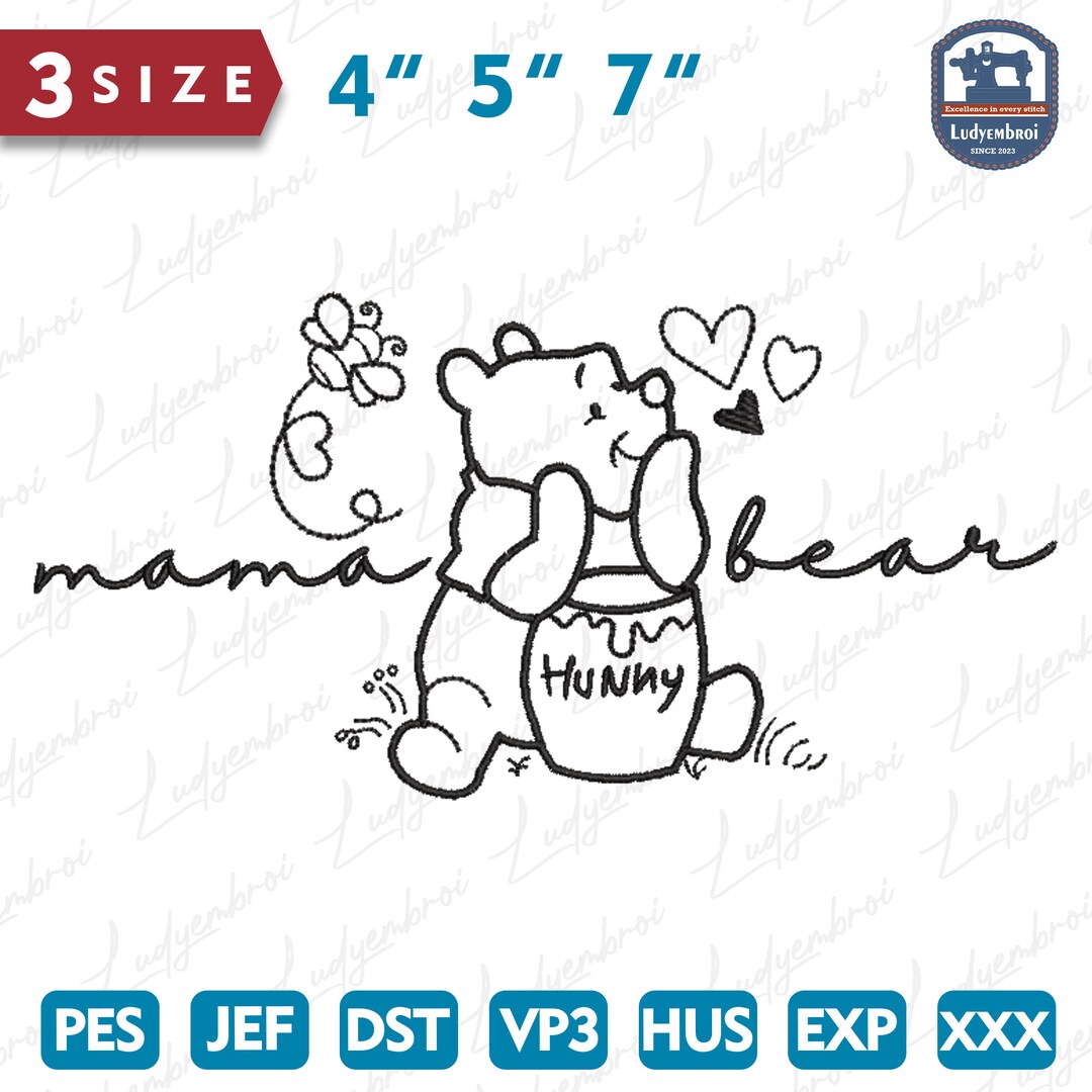 Mama Bear Embroidery Design, Bear Mom Design, Hand Draw Bear for Mom ...