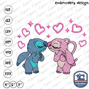 Valentine Blue And Pink Monster Embroidery, Valentine Embroidery Designs, Valentine’s Day, Personalized Valentine Designs, Instant Download