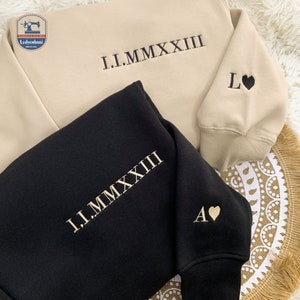 Custom Anniversary Sweatshirt, Embroidered Roman Numeral Hoodie, Valentine&#39;s Day Gifts Couples, Custom Couples, Engagement Wedding Gift
