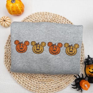 Halloween Magical Kingdom Shirt, Halloween Mouse Cartoon Pumpkin Shirt, Pumpkin Mouse Cartoon Sweaters, Embroidered Sweatshirt