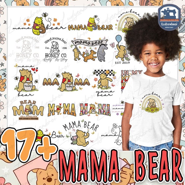 17+ Blumen Mama Bär Stickerei Design Bundle, Cartoon Bär Stickerei, süße Bär Mama Muster Design Bundle, Geschenk für Mama Stickerei Design