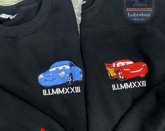 Cartoon Cars Couple Movie Embroidered Sweatshirt, McQueen Sally Mater Trending Crewneck, Cartoon Sweatshirts, Gift For Her ESN803.H-804.H