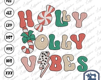 Retro Christmas Embroidery Designs, Holly Jolly Vibes Designs , Merry Christmas Embroidery, Winter Embroidery Files, Instant Download