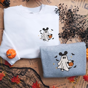 Chemise fantôme dessin animé souris, chemise saison effrayante, chemise brodée sorcière vintage, t-shirt brodé royaume hanté