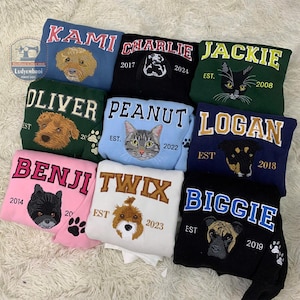 Personalized Christmas Pet Sweatshirt, Custom Embroidered Pet Hoodie, Custom Pet Shirt with Name, Custom Pet Face Sweatshirt for the Holiday