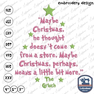 Pink Christmas Embroidery Machine Design, Green Monster Christmas Embroidery Design, Greenchmas Tree Embroidery Design, Instant Download