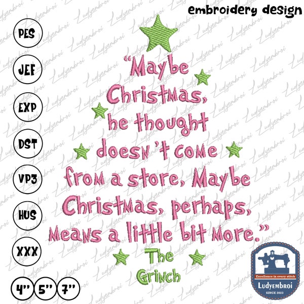 Pink Christmas Embroidery Machine Design, Green Monster Christmas Embroidery Design, Greenchmas Tree Embroidery Design, Instant Download