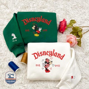 Valentine Embroidered Sweaters, Mouse Cartoon Heart Sweatshirt, Mouse Cartoon And Girlfriend Matching Shirt, Magical Land Valentine Shirt