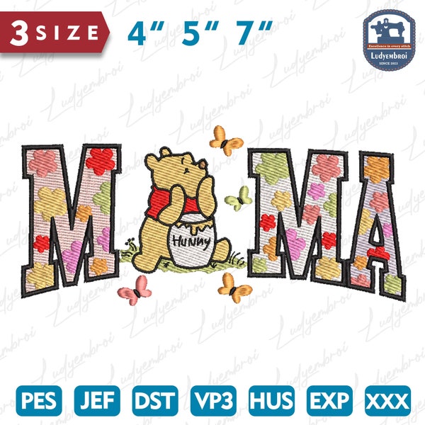 Floral Mama Bear Embroidery Design, Family Vacation Embroidery, Bear Mom Design, Retro Bear For Mom Embroidery Design, Instant Download