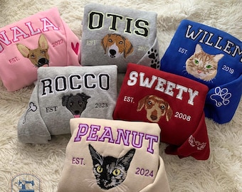 Custom Dog Embroidered Sweatshirt, Pet Embroidered Sweatshirt, Custom Pet Face and Name Embroidered Sweatshirt From Photo,Pet Lovers Gift