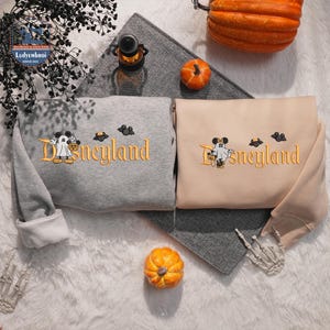 Mouse Cartoon Couple Embroidered Sweatshirt, Halloween Embroidered Sweatshirt, Magical Land Mouse Couple Embroidered Shirt, Halloween Gift