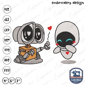 Valentine Movie Cartoon Embroidery Machine Design, Sweet Robot Heart Embroidery Design, Happy Valentine Embroidery Design, Instant Download