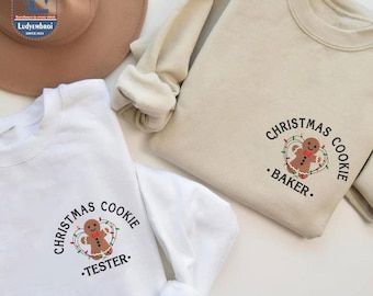 Christmas Cookies Couple Embroidered Shirt, Cookies Tester And Cookies Baker Embroidered, SweaterChristmas Embroidered Sweatshirt