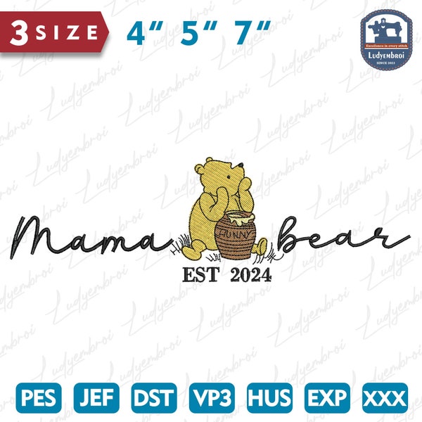 Mother’s Day Embroidery Design, Mama Bear Embroidery Design, Hunny Bear Mother’s Day Embroidery Design, Mother’s Day Gift, Instant Download