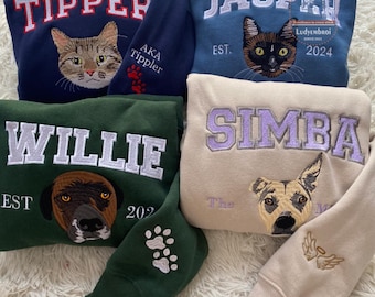 Personalized Pet Face Sweatshirt, Custom Embroidered Pet Hoodie, Custom Pet Name Shirt, Unique Gift for Pet Lovers