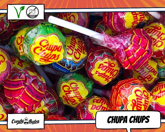 Chupa Chups Sucettes aromatisées rétro sucrées/aigres/sans sucre Saveurs  assorties et tailles de paquet 5, 10, 30, 100 Candy Baba -  France