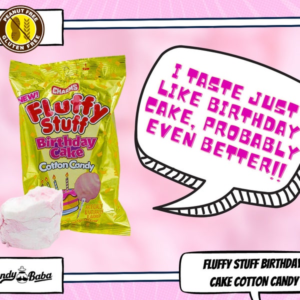 Charms Fluffy Stuff "Birthday Cake" Flavoured Cotton Candy/ Candy Floss - Gift/Party/Celebration/Festive - Candy Baba