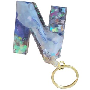 Trust Fortune N Resina Alfabeto Letra Chaveiro Brilhante Glitter Chaveiro Bolsa