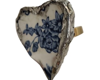 Liberty Blue Monticello Heart Broken China Ring 18K verguld roestvrij staal