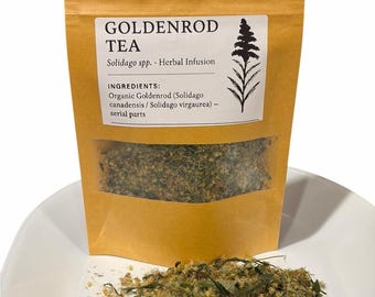 Té de hierbas de vara de oro: hojas sueltas, silvestres y mezcla de boticario en lotes pequeños