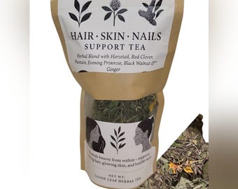 Té de hierbas para el cuidado del cabello, la piel y las uñas / Mezcla botánica de cola de caballo y trébol rojo