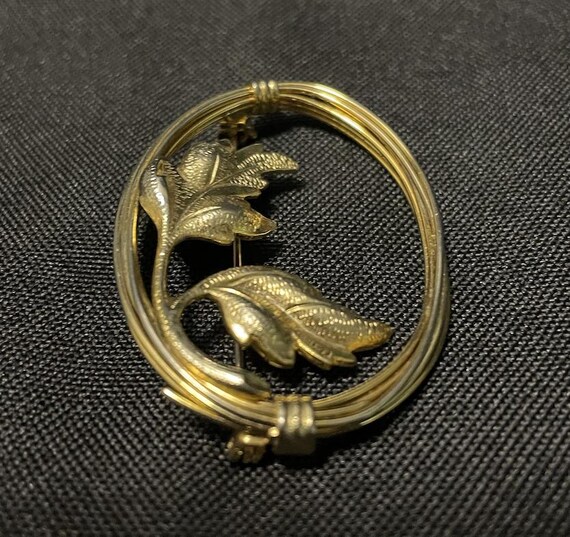 Gold Tone Frame Leaf Brooch - image 1