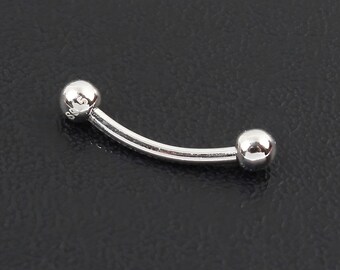 925 Silver Belly Ring, Barbell Belly Ring, Curved Belly Ring, Ball Combination Piercing, Eyebrow Bar, Sterling Silver, 16G