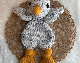 Chicken Knotted Plushie / Handmade crochet lovey / Chicken Snuggler / Baby Shower gift / Chicken cuddle blanket / Toddler Gift.
