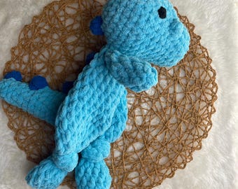 Dinosaur Knotted Plushie / Handmade crochet Lovey / Dinosaur snuggler / Baby shower gift /  Dinosaur cuddle Blanket / Toddler gift.